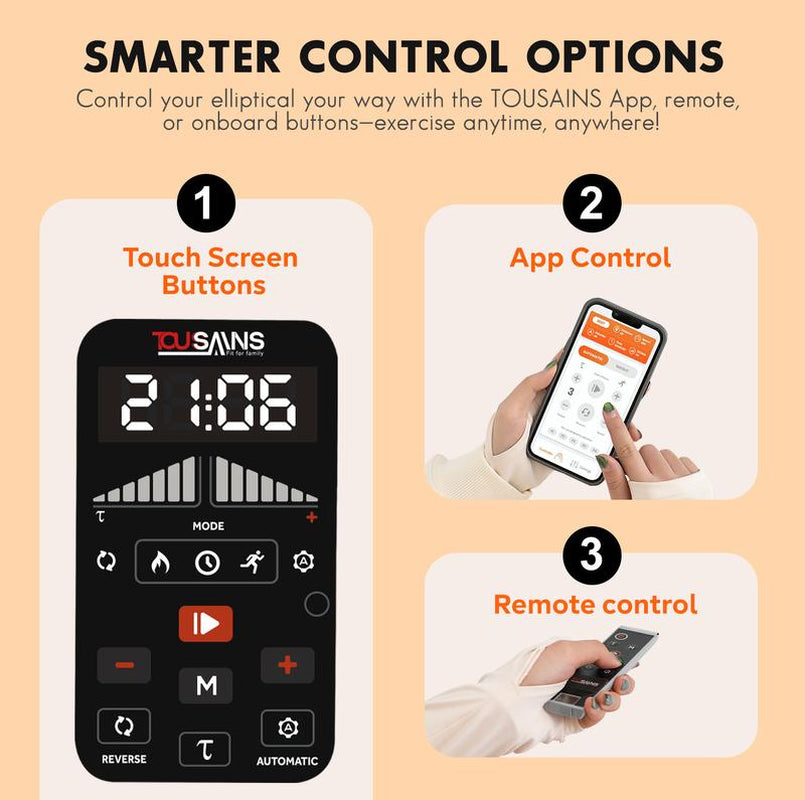 TOUSAINS Mini Electric Elliptical Machine with Electric and Resistance Mode, App Control for under Desk Leg Seated Exerciser, Home Workout Equipment