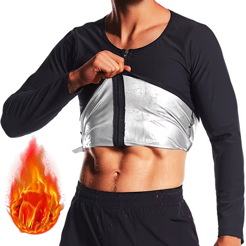 Men's Sauna Suit for Weight Loss and Fitness Training - Zippered Long Sleeve Sportswear for Running and Workouts