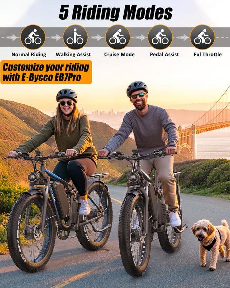 Ebycco 5000W Dual Motor Ebike for Adults Electric Bike 52V 32AH, Max 40-45 MPH, 100 Miles Long Range, Hydraulic Disc Brake, 24"/26" Fat Tire Offroad Hunting E-Bike, Full Suspension Electric Bicycle