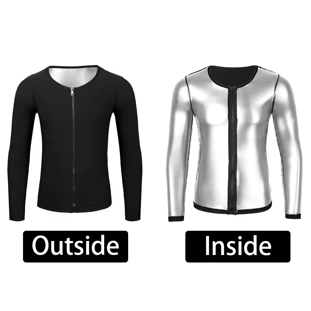Men's Sauna Suit for Weight Loss and Fitness Training - Zippered Long Sleeve Sportswear for Running and Workouts
