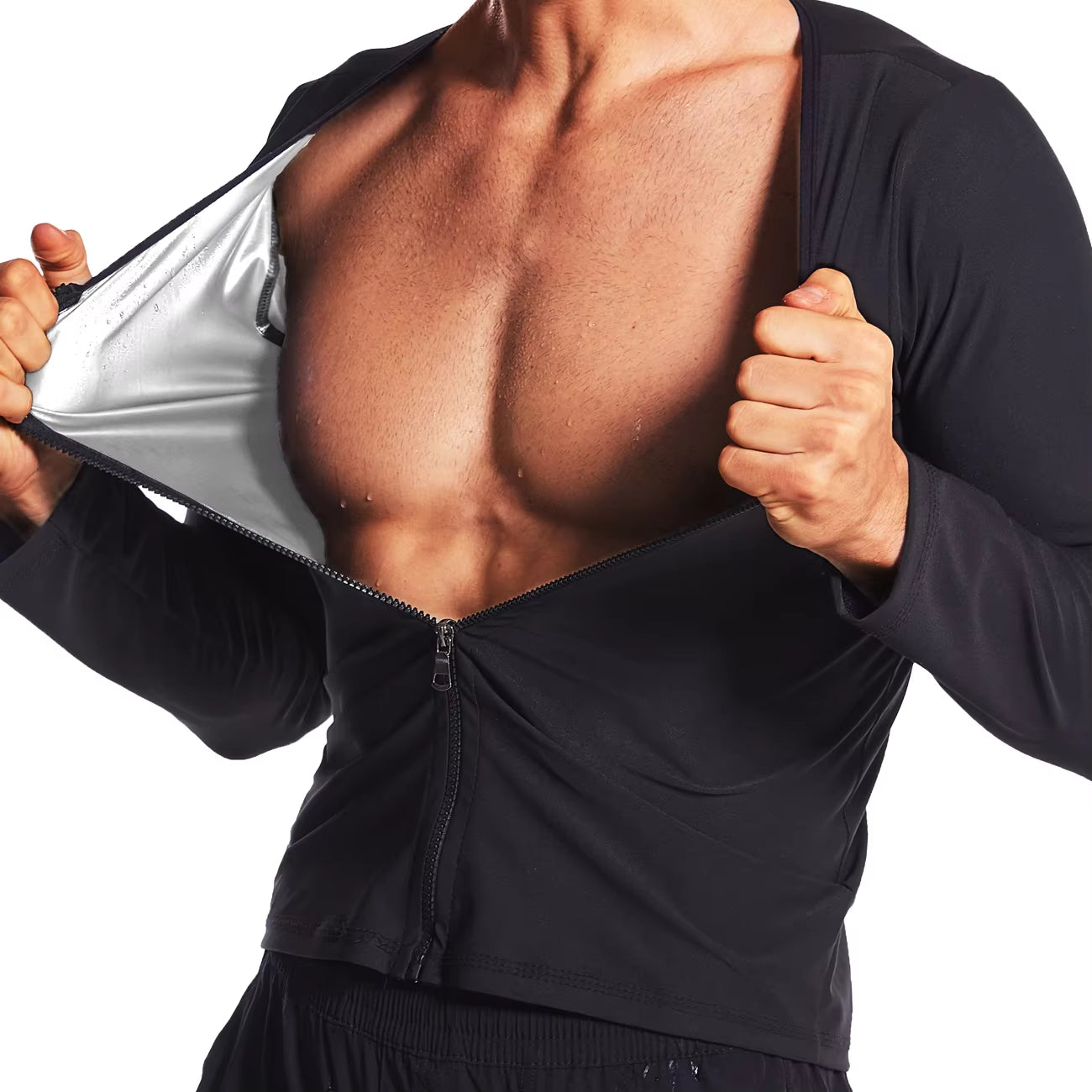 Men's Sauna Suit for Weight Loss and Fitness Training - Zippered Long Sleeve Sportswear for Running and Workouts