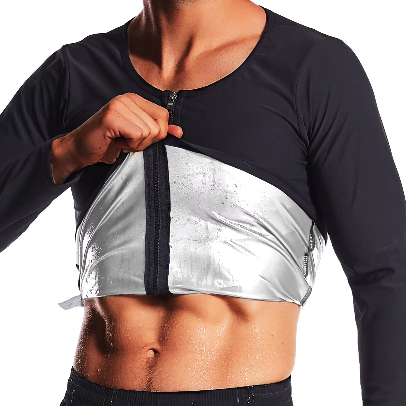 Men's Sauna Suit for Weight Loss and Fitness Training - Zippered Long Sleeve Sportswear for Running and Workouts