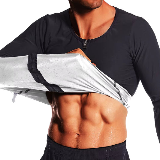 Men's Sauna Suit for Weight Loss and Fitness Training - Zippered Long Sleeve Sportswear for Running and Workouts
